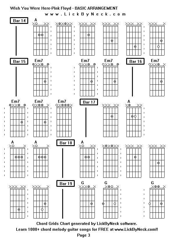 Chord Grids Chart of chord melody fingerstyle guitar song-Wish You Were Here-Pink Floyd - BASIC ARRANGEMENT,generated by LickByNeck software.